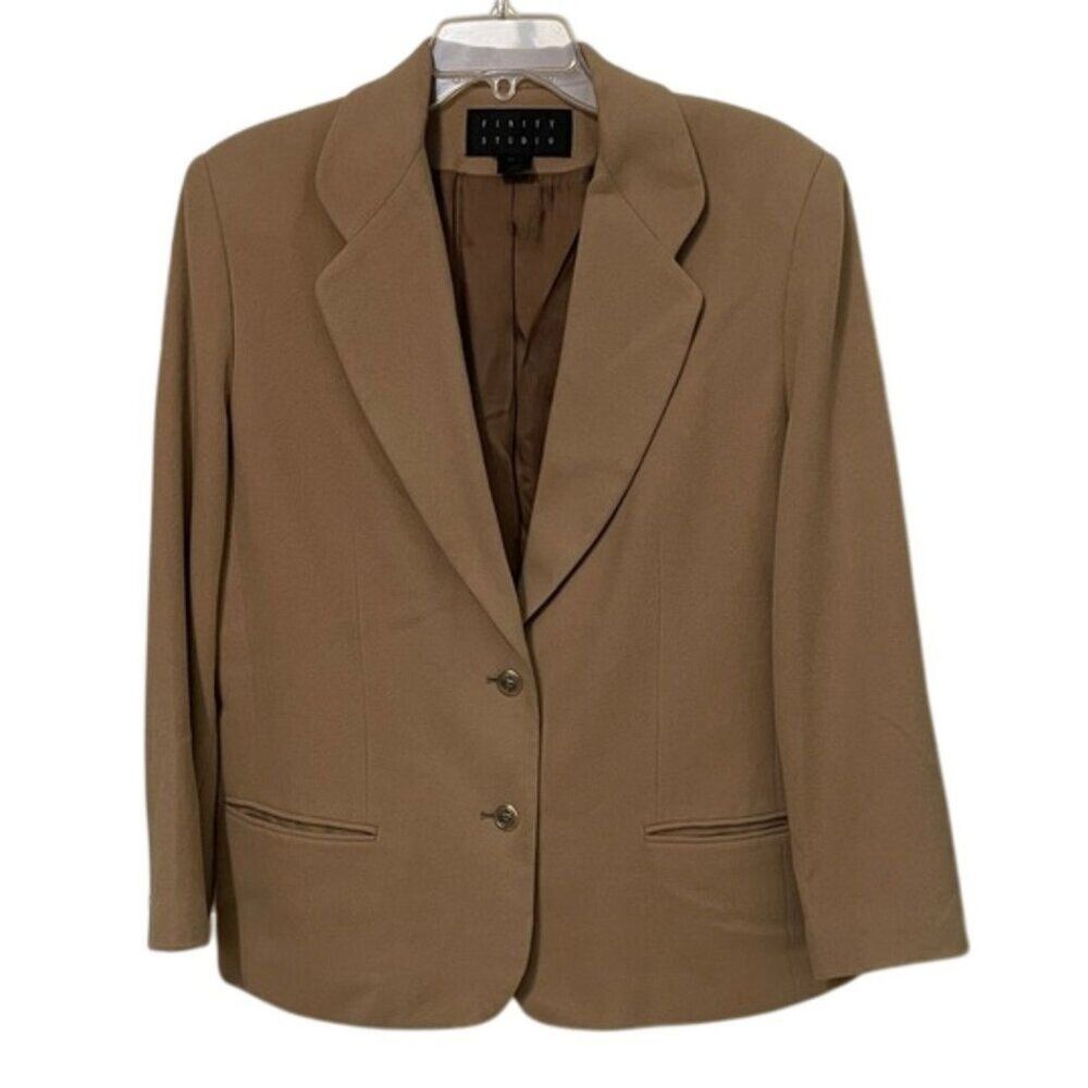 Finity Studio Tan Wool Cashmere Blazer Jacket Womens Size 12 Career Winter Work